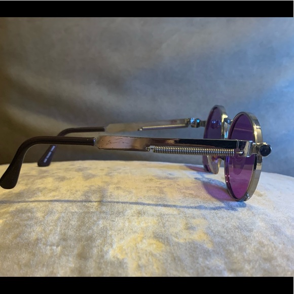 NEW! Purple Round Lens Sunglasses Silver Designed Metal Spring Sides - Picture 3 of 14
